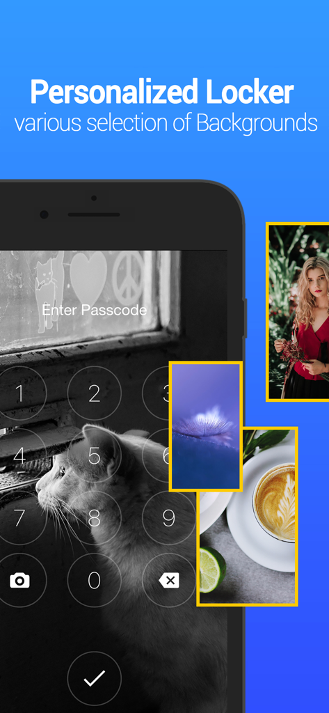 Vaultアプリで、カスタマイズ可能な背景画像を備えたパーソナライズされたロッカー画面。