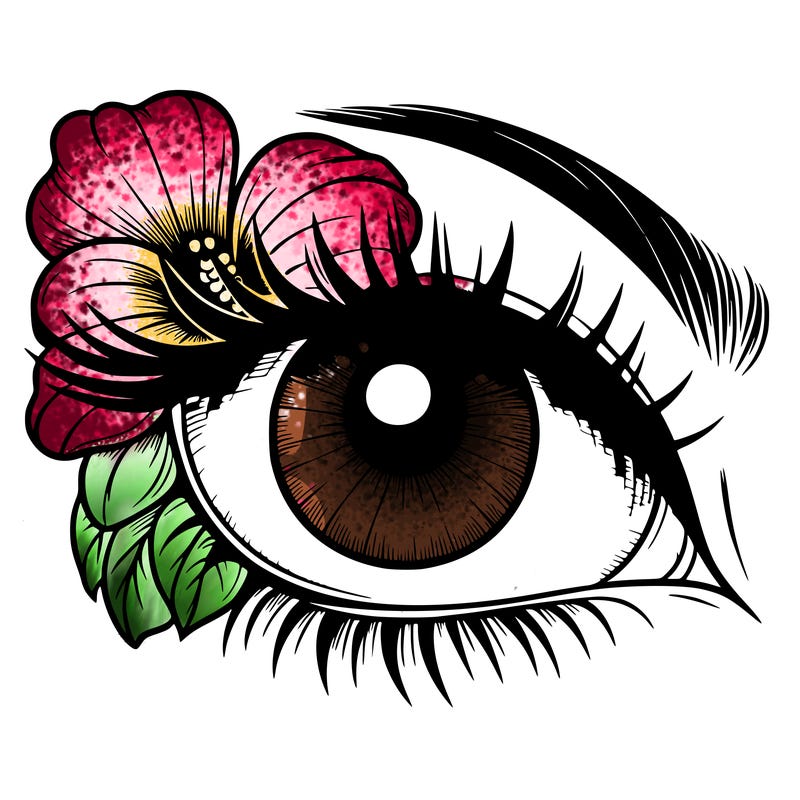 realistic eye with flower