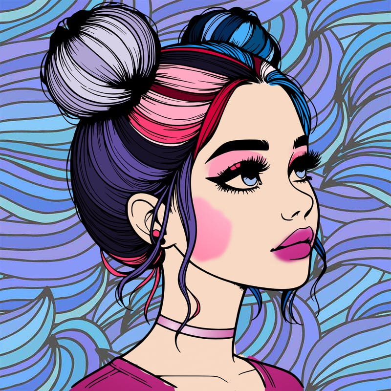 realistic girl with buns on the top of her head