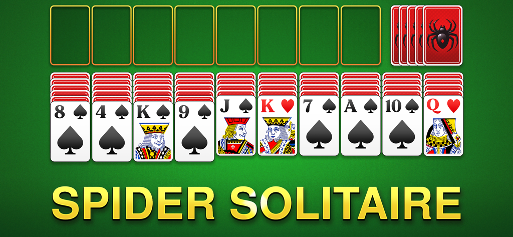 Spider Solitaire Card Games · - Classic Spider Solitaire card game with large easy to read cards on a green table