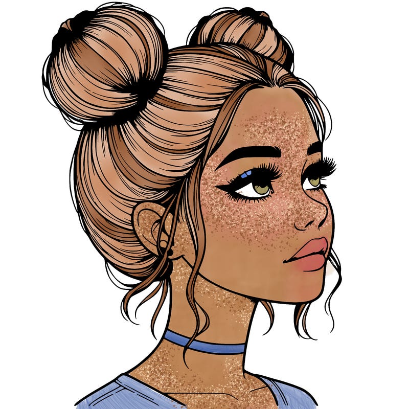 realistic girl with buns on the top of her head