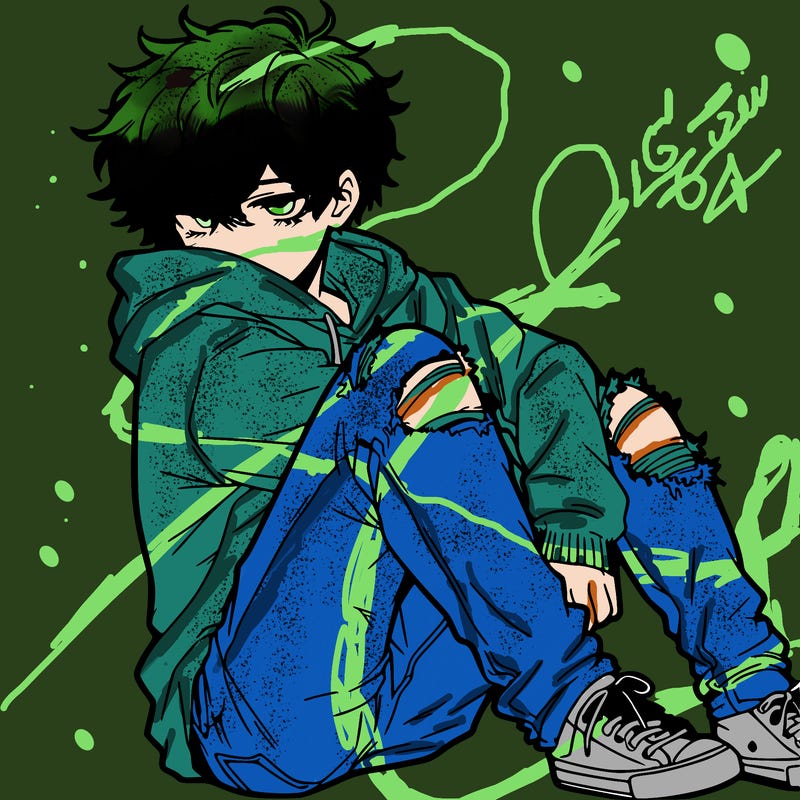 a male hoddie ripped jeans messy hair anime