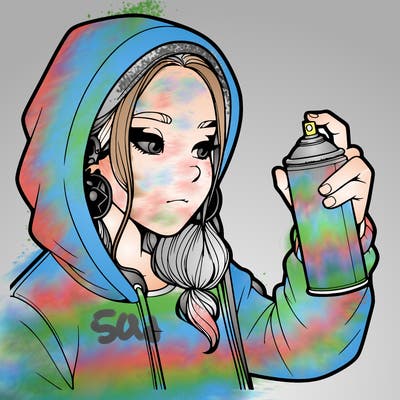 a realistic girl, spray painting