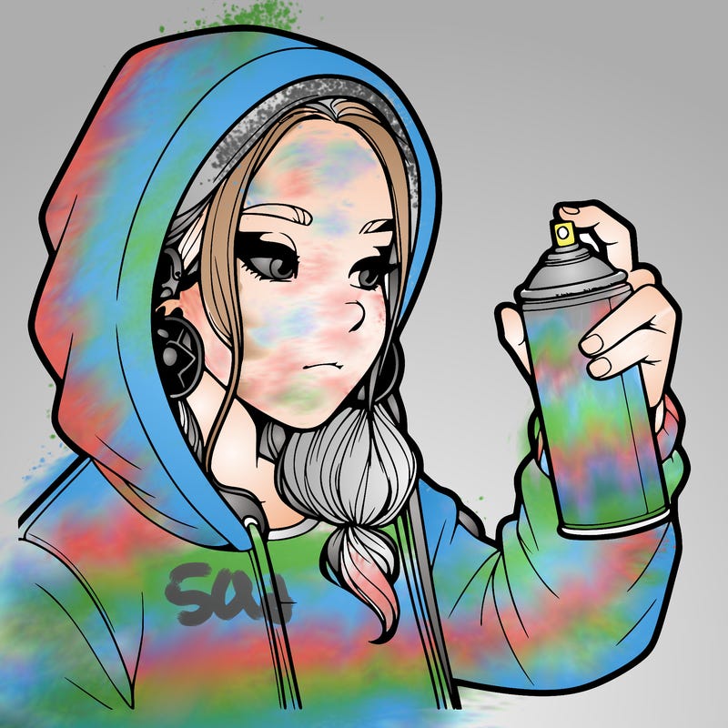 a realistic girl, spray painting