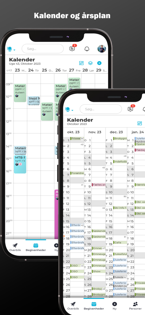 Zenbi - Zenbi app interface showing a school calendar and an annual academic plan on two iPhones
