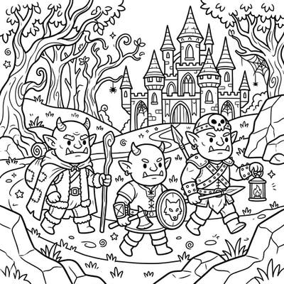 Join these friendly Orc Raiders on an exciting journey through a mysterious gothic landscape. This fun coloring page is perfect for kids who love adventure and fantasy creatures!
