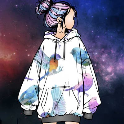 realistic girl with a oversized sweatshirt on and a bun