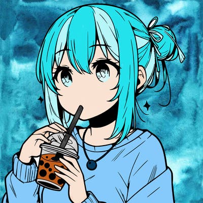 manga character drinking boba