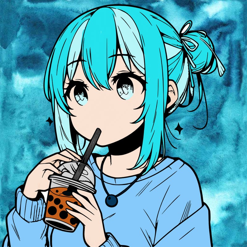 manga character drinking boba