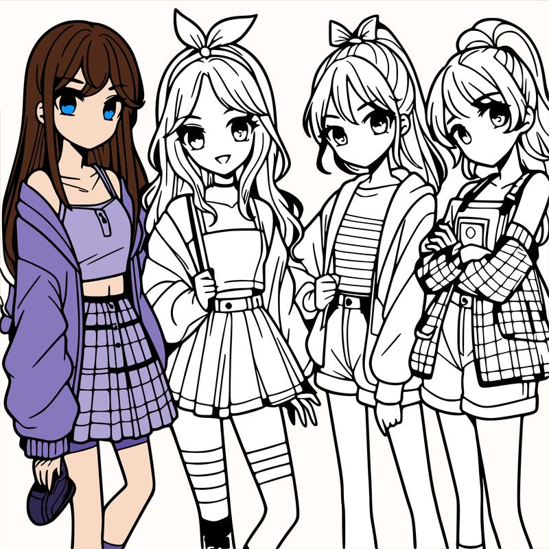 teen manga girls group of 4