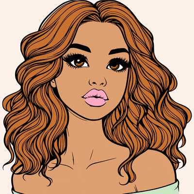 realistic girl with wavy hair and lips