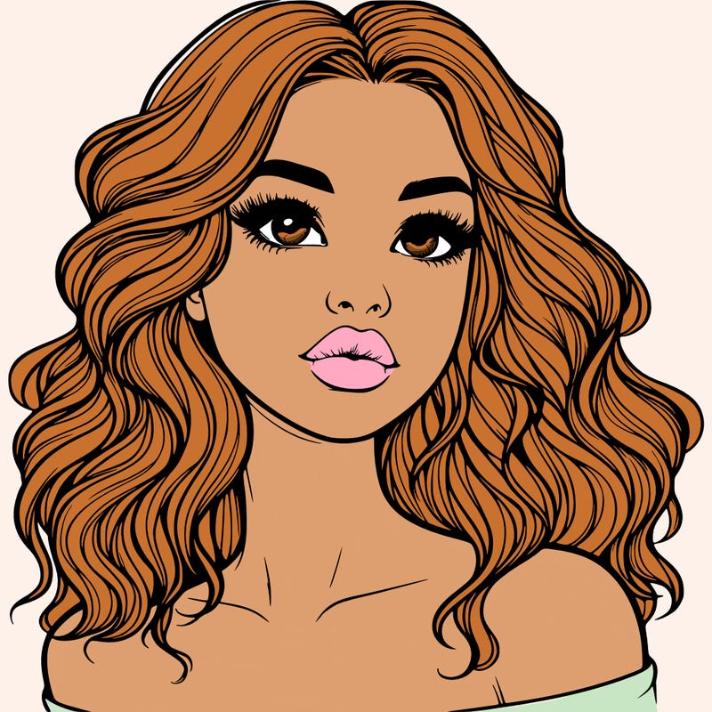 realistic girl with wavy hair and lips