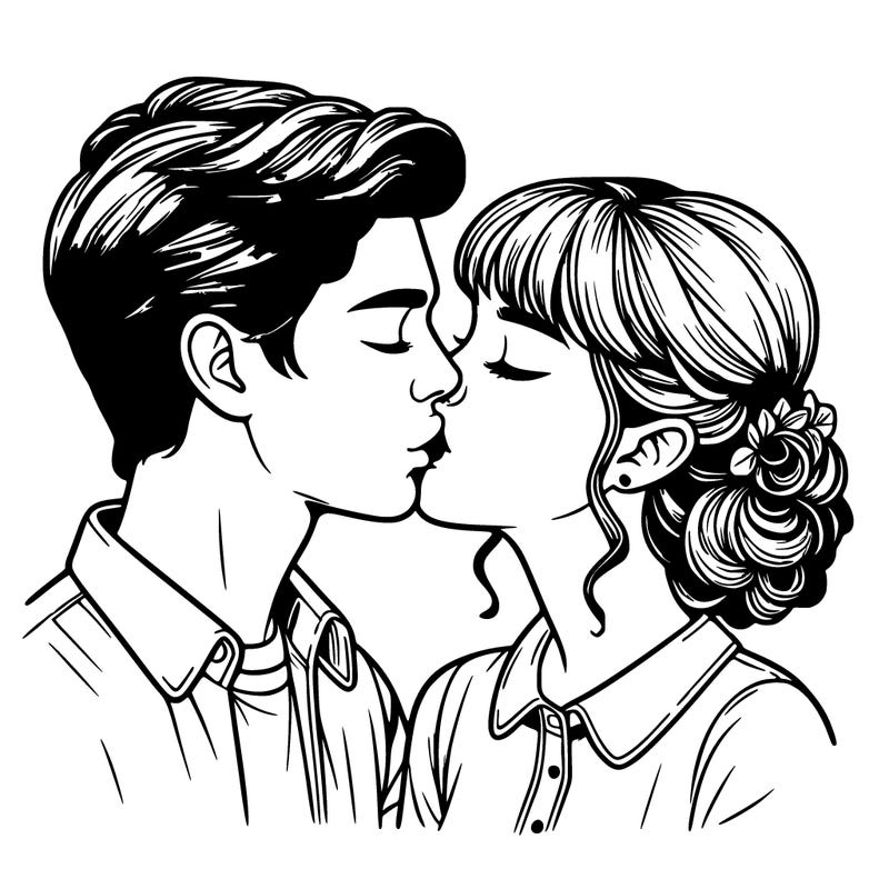 realistic girl and boy kissing