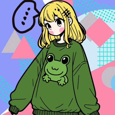 girl wearing frogging sweatshirt