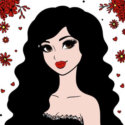 pretty woman with long wavy hair