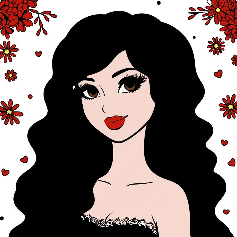 pretty woman with long wavy hair