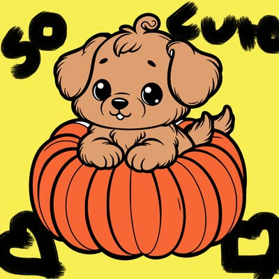 cute little puppy in a pumpkin