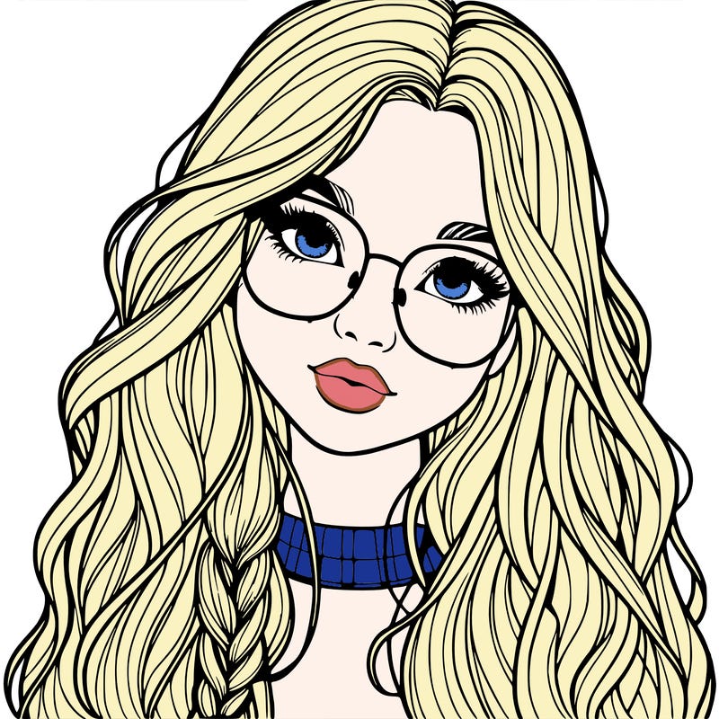 girl with long hair and freckles and glasses realistic