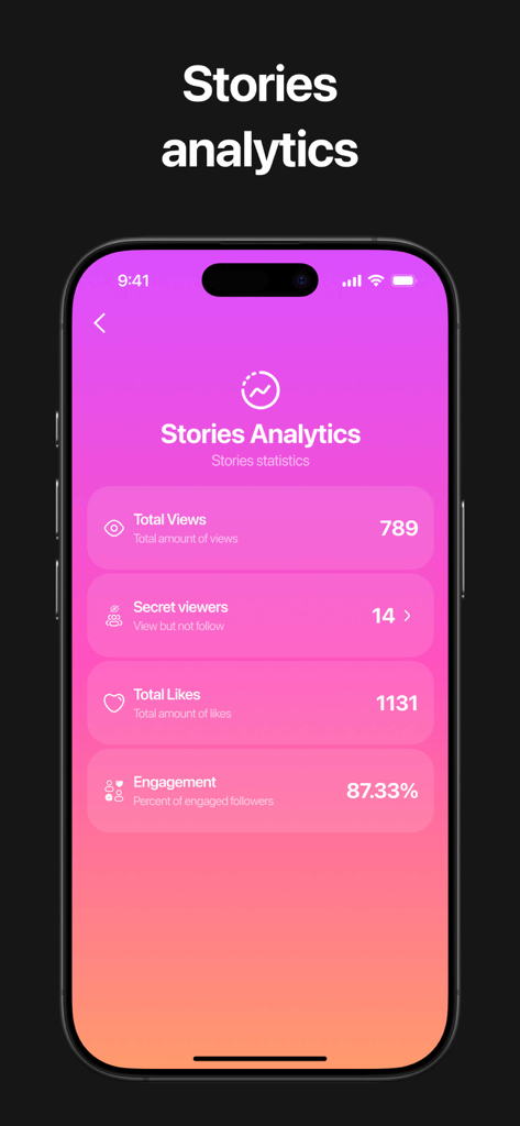 Instagramのストーリー分析（視聴回数、いいね、エンゲージメント率を含む）を表示する、Unfollow Tracker FollowHubのインターフェース。
