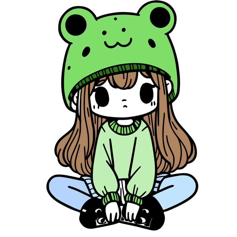 a girl wearing a frog hat and some frog socks