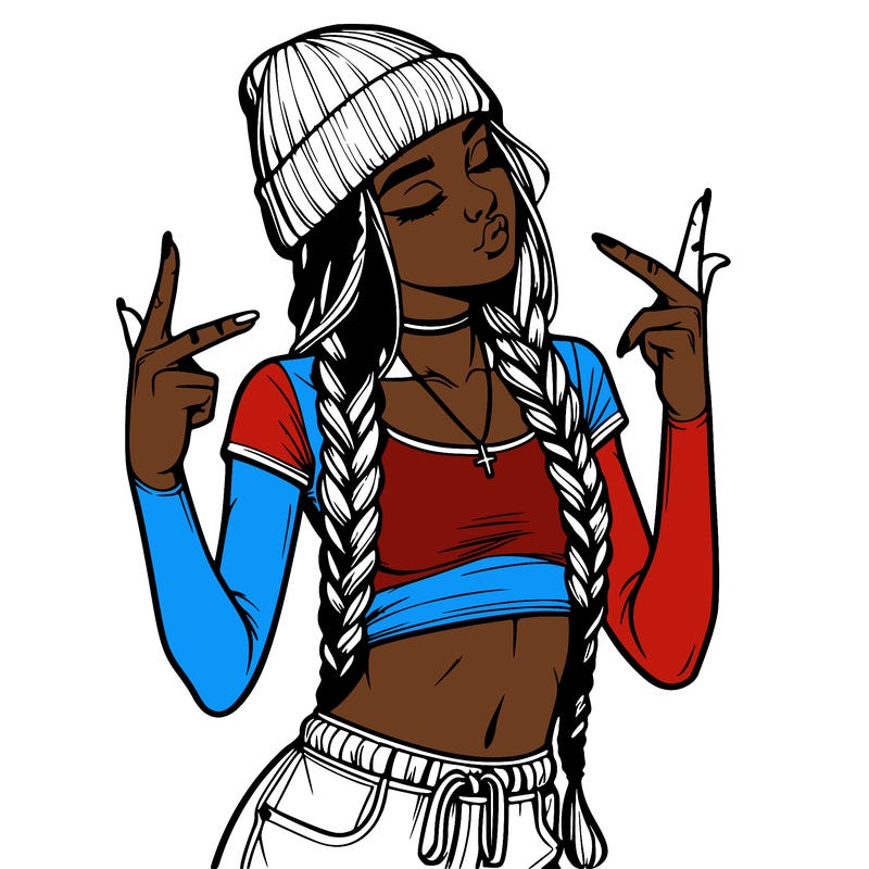 realistic teenage girl with braids and a beanie and crop top doing 🫶🏼