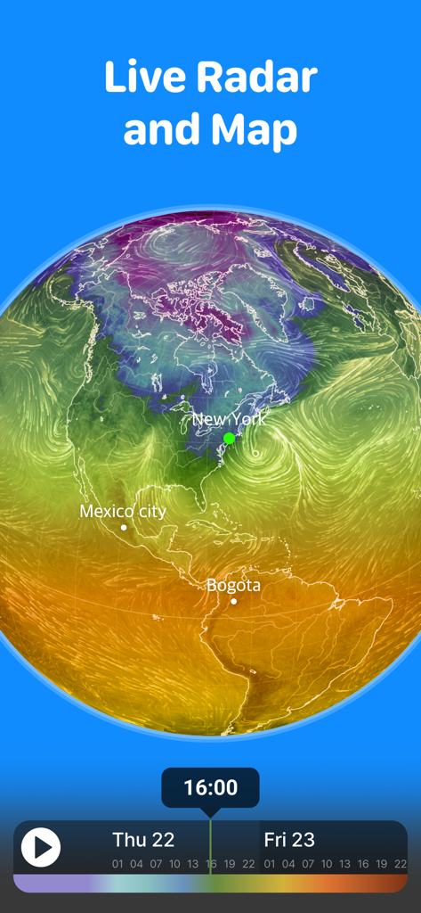 Weather Radar - Weather Sky - Global weather radar map with wind patterns and daily forecast timeline