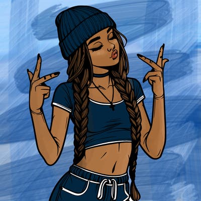 realistic teenage girl with braids and a beanie and crop top doing 🫶🏼