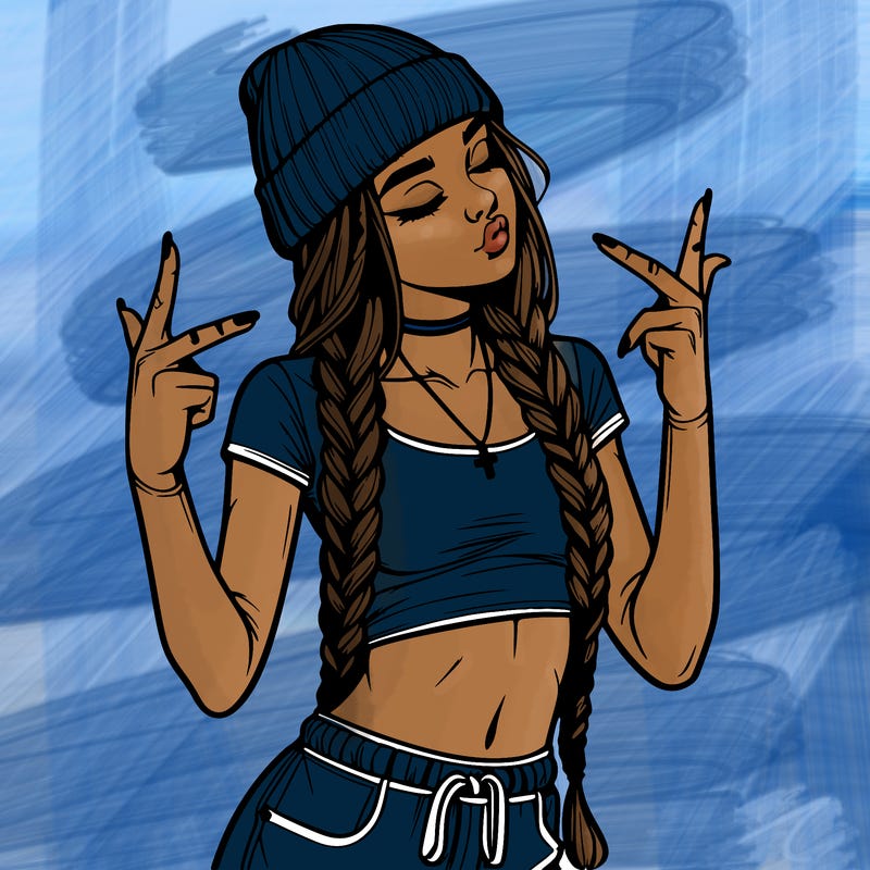 realistic teenage girl with braids and a beanie and crop top doing 🫶🏼
