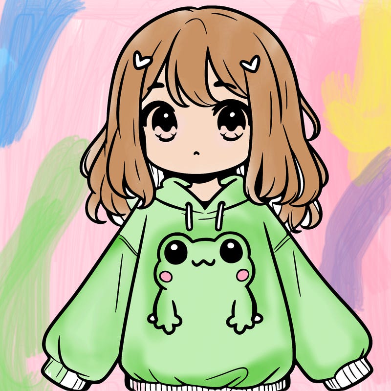 girl wearing frogging sweatshirt
