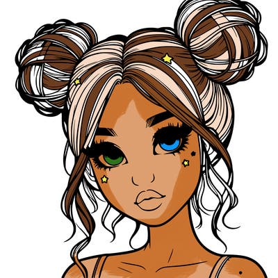 realistic girl with space buns