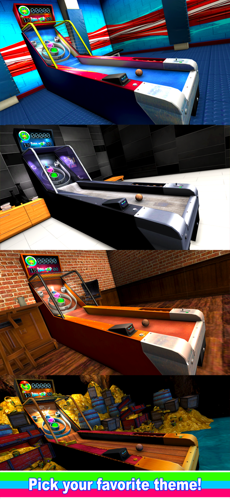Ball-Hop Bowling - A display of different customizable themes for Ball-Hop Bowling including pirate and classic styles.