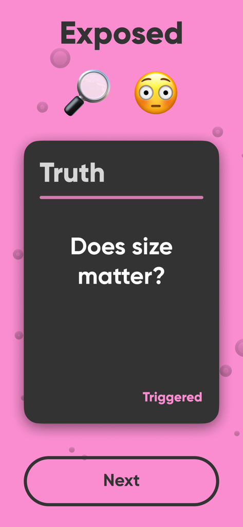 Truth Or Drink Dirty Questions - Une question vérité provocante du deck Exposé dans l'application de jeu de société Action ou Vérité demandant La taille compte-t-elle.