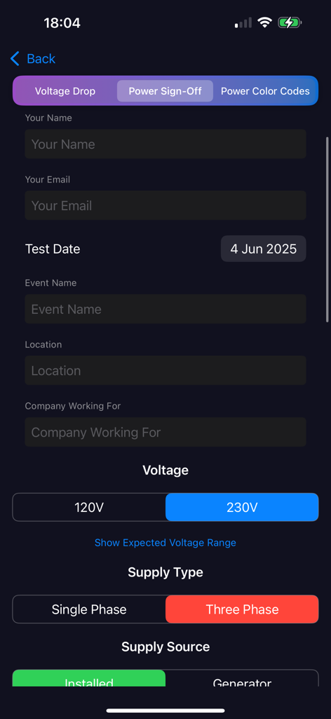 TECH ToolBox - Professional power sign-off digital form within the TECH ToolBox app interface