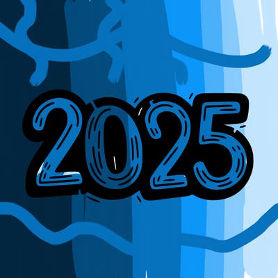 one line scrawled numbers sketch design “2025”