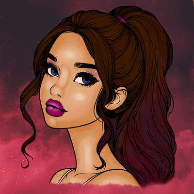 realistic girl with a ponytail on her hair and lips