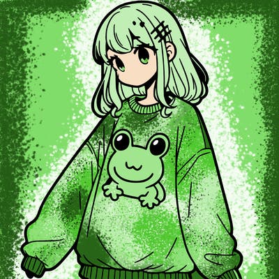 girl wearing frogging sweatshirt