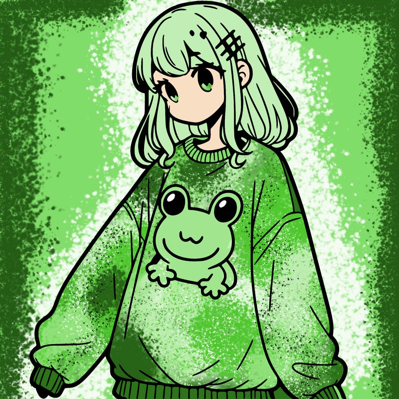 girl wearing frogging sweatshirt