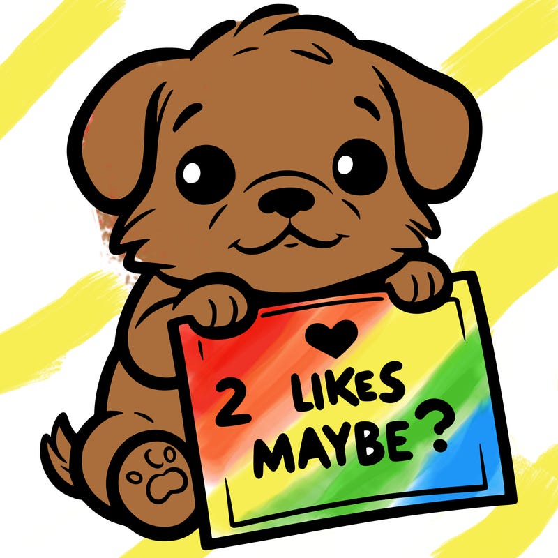 a puppy holding a sign that says 2 likes maybe?