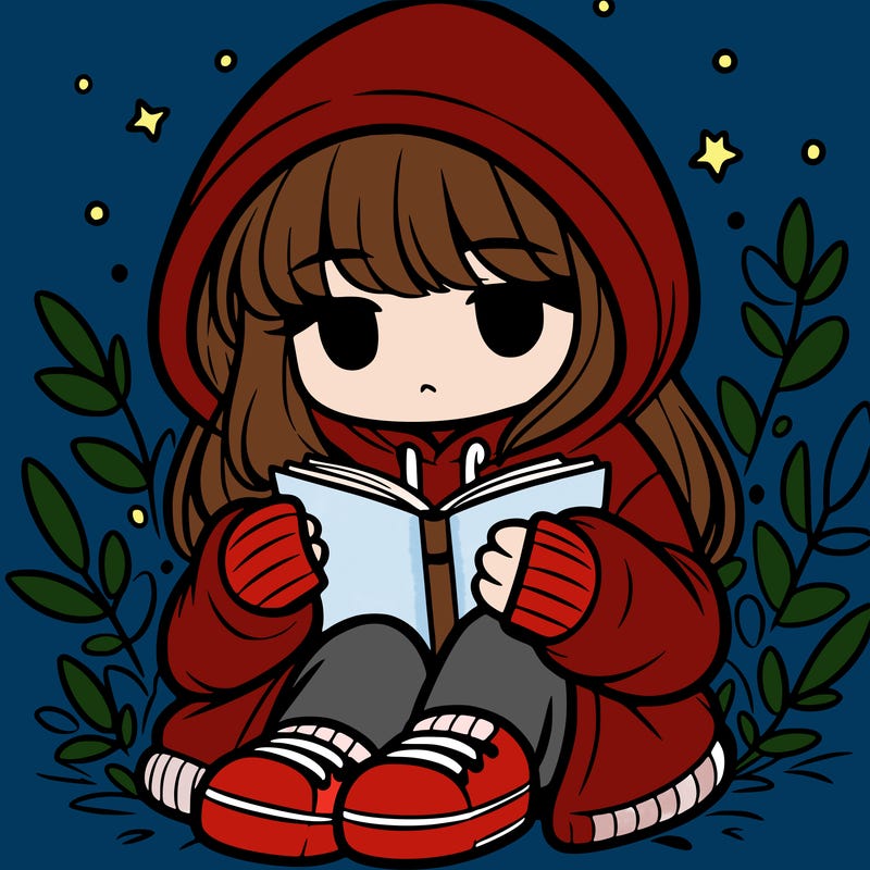 girl in oversized hoodie reading a book