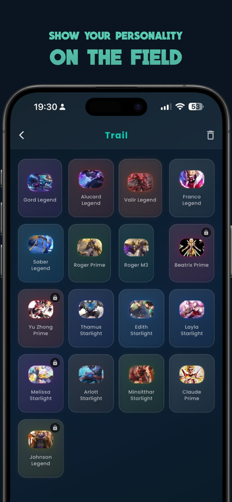 Vinzz Tools GFX - Vinzz Tools GFX interface displaying a collection of hero trail movement effects for mobile games