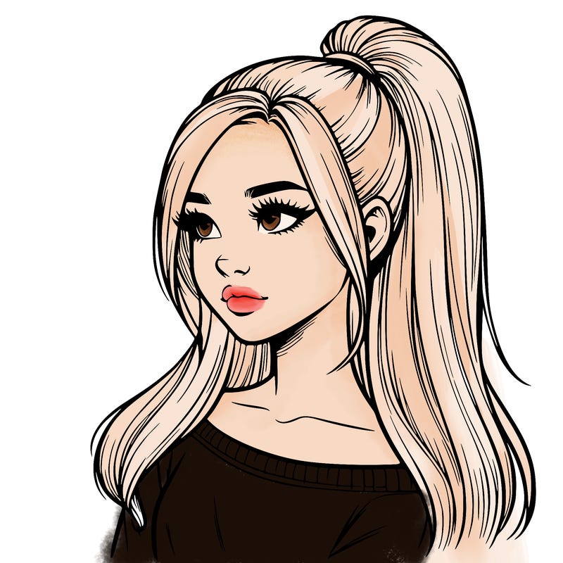realistic girl with a high ponytail