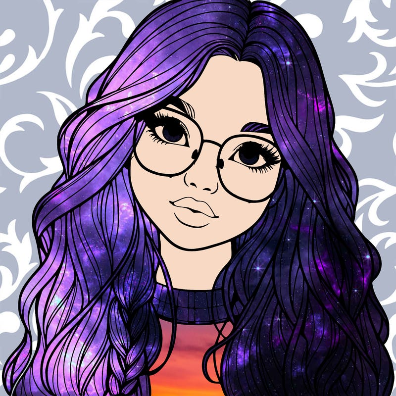 girl with long hair and freckles and glasses realistic