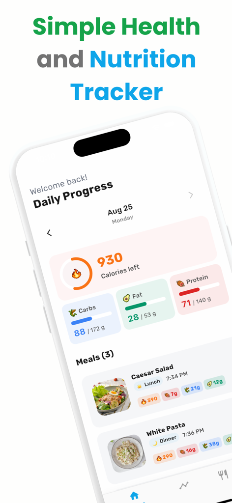 Kalee app daily progress screen for calorie and macro tracking