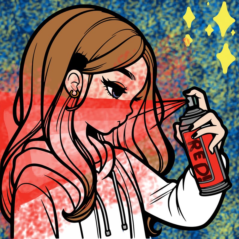 a realistic girl spray painting