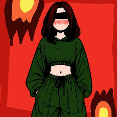 realistic girl faceless with baggy pants and a crop top