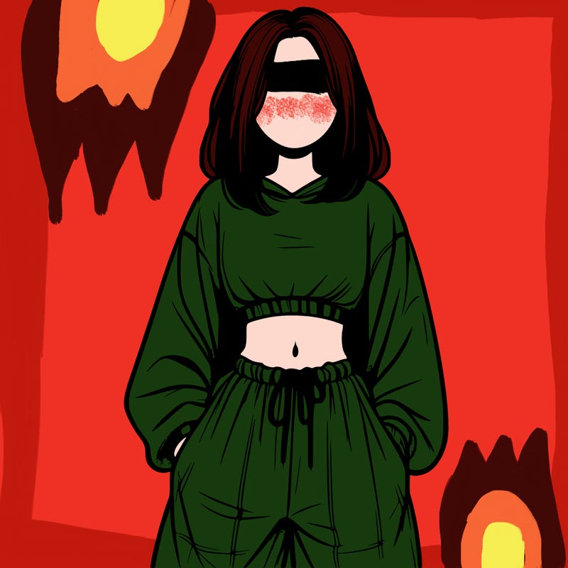 realistic girl faceless with baggy pants and a crop top