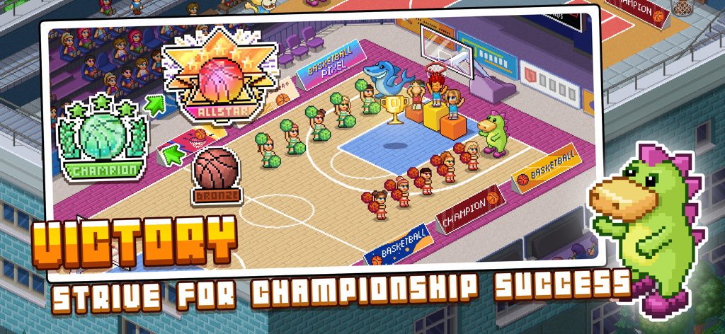 Victory celebration on an 8-bit basketball court in Pixel Basketball Multiplayer