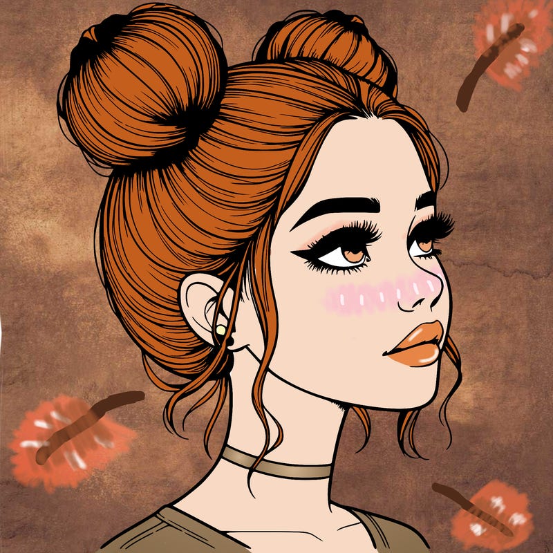 realistic girl with buns on the top of her head