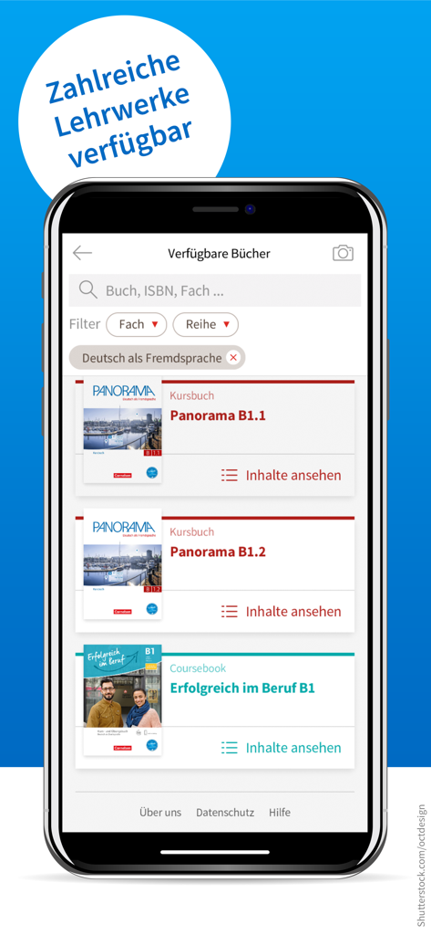 PagePlayer Cornelsen app interface showing a list of available German language textbooks