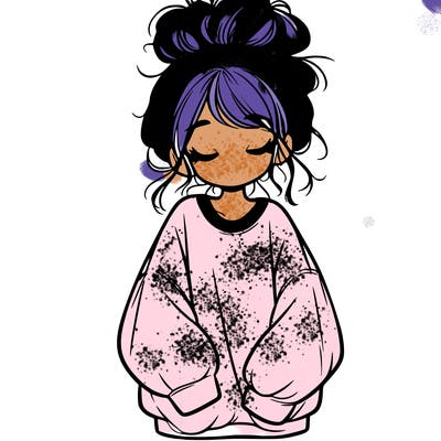 girl with baggy sweatshirt and messy bun